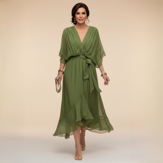 Monica | Chiffonjurk met V-hals
