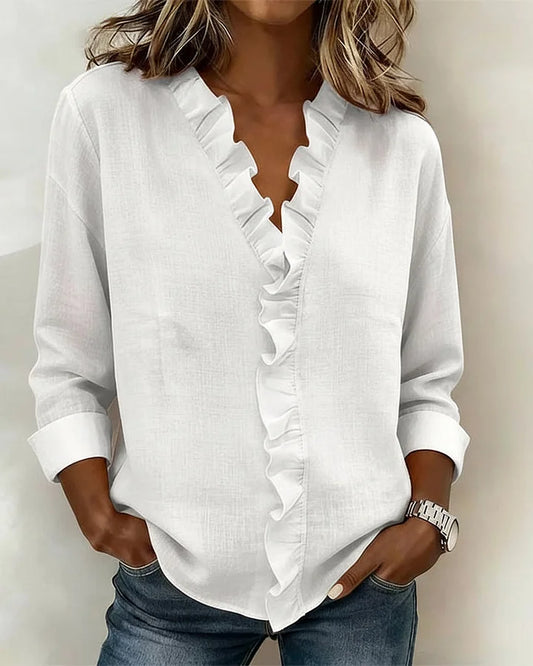 Indie | Blouse met ruches, V-hals en lange mouwen