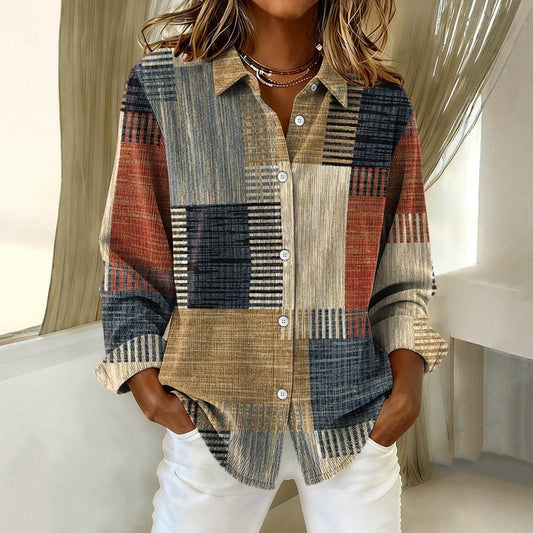 Vintage blouse met kleurblokken