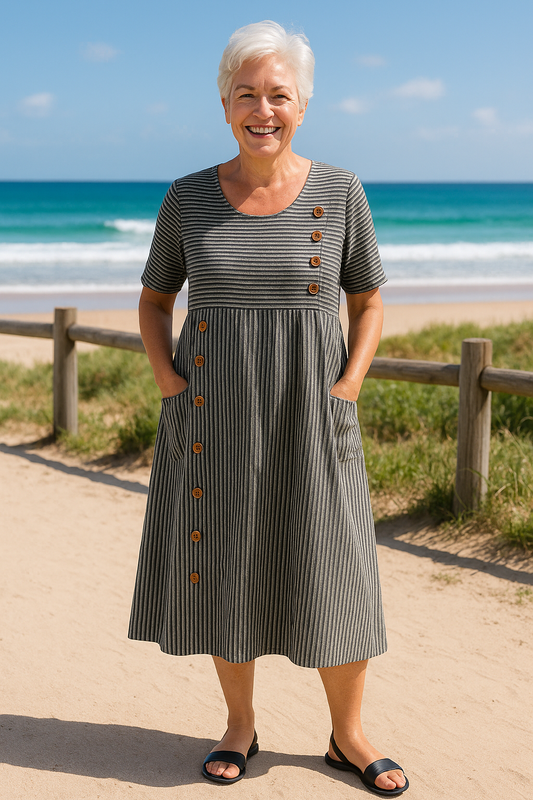 Brienne | Gestreepte midijurk – Ontspannen comfort, elke dag zelfvertrouwen