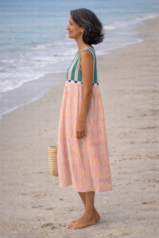 Lilia | Midi-jurk met pastelkleurige strepen
