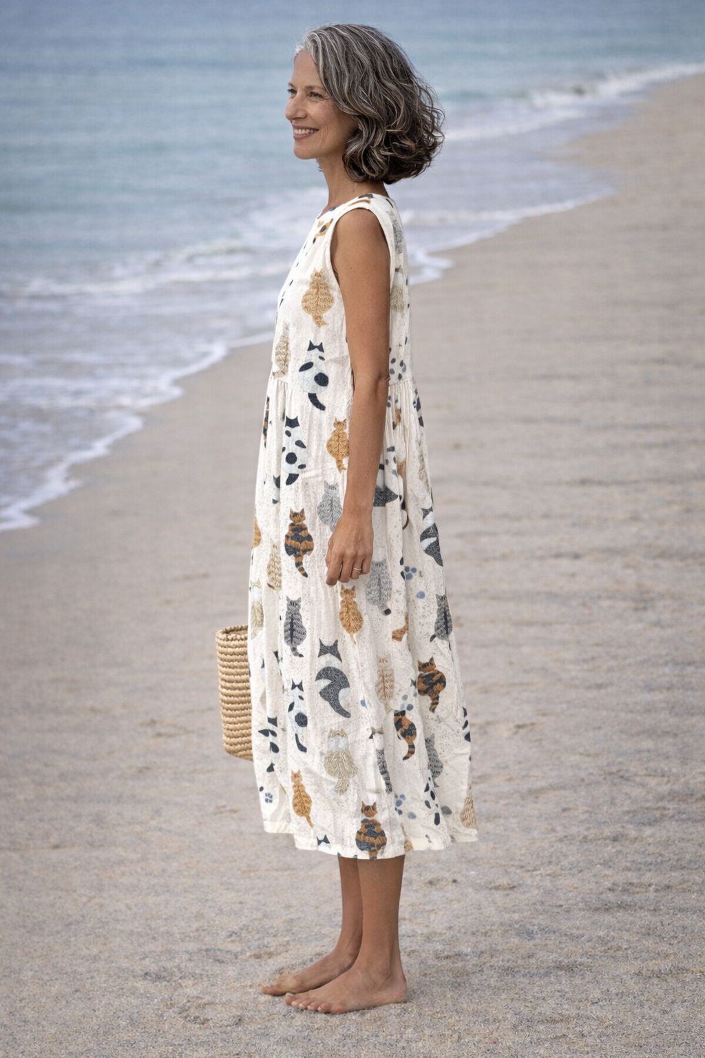 Alina | Midi-jurk met schattige kattenprint