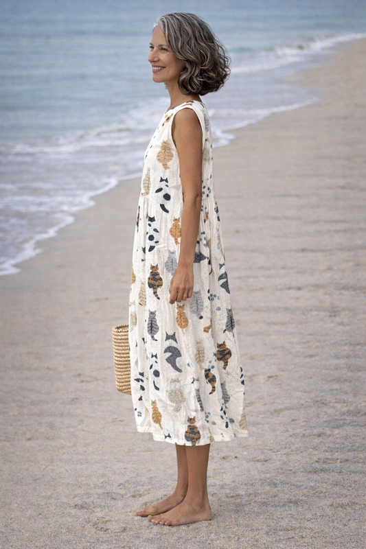Alina | Midi-jurk met schattige kattenprint