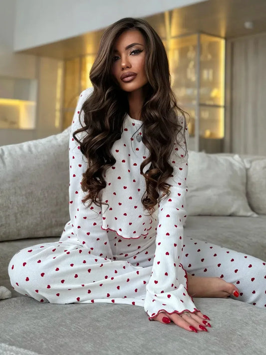 Virexo | Pyjama met geribbelde tricot en print