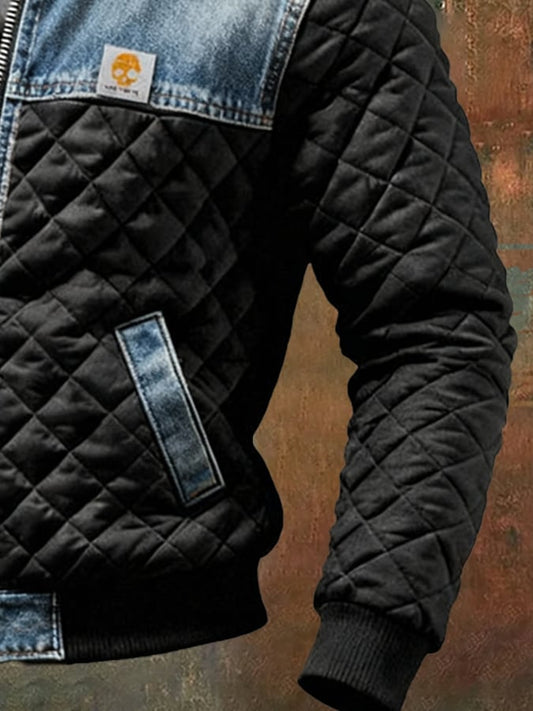 Vanhouten™ | Zwarte Gevoerde Jas Met Denimdetails