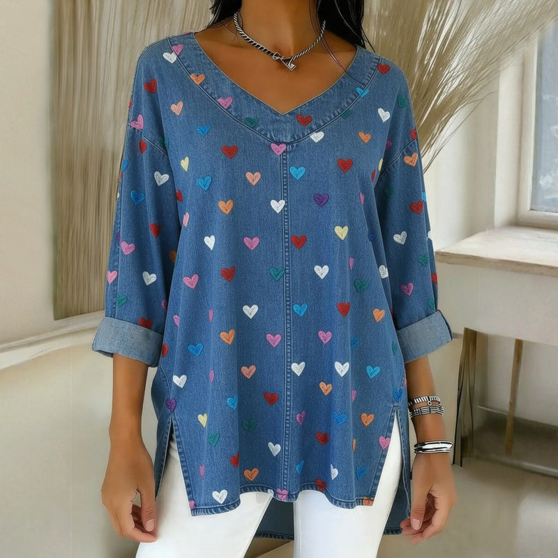 Vintage blouse met hartjesprin