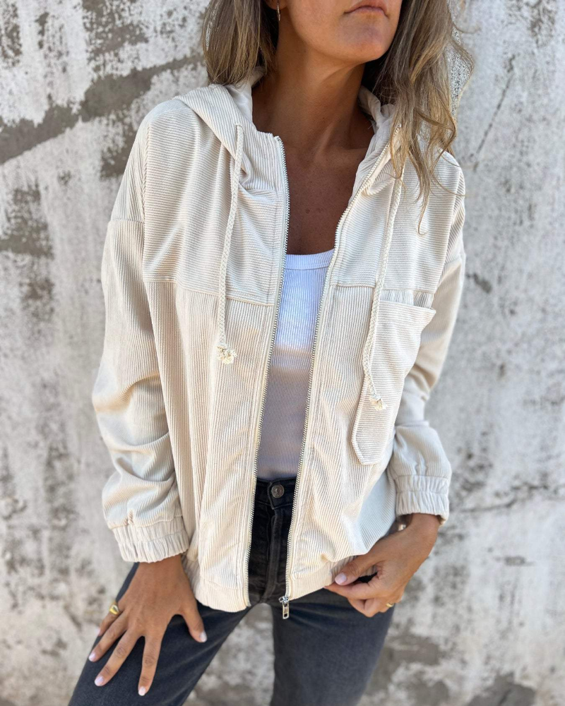 DANNA – Corduroy Hoodie Jas met Rits