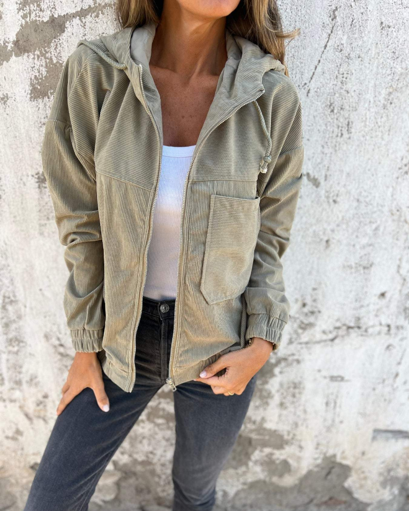 DANNA – Corduroy Hoodie Jas met Rits