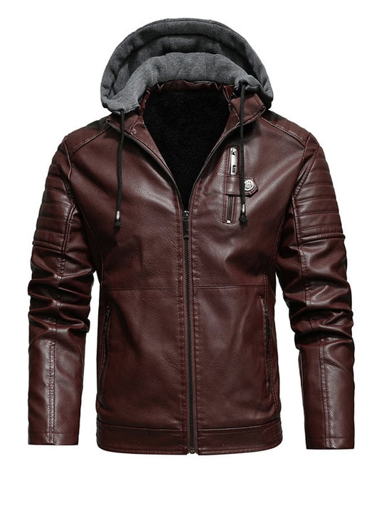Vanhouten™ | Gebruikte Leerlook Jas Met Voorzijde Capuche