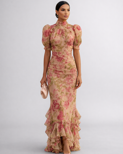 Rosario | Lange jurk met bloemenprint van chiffon
