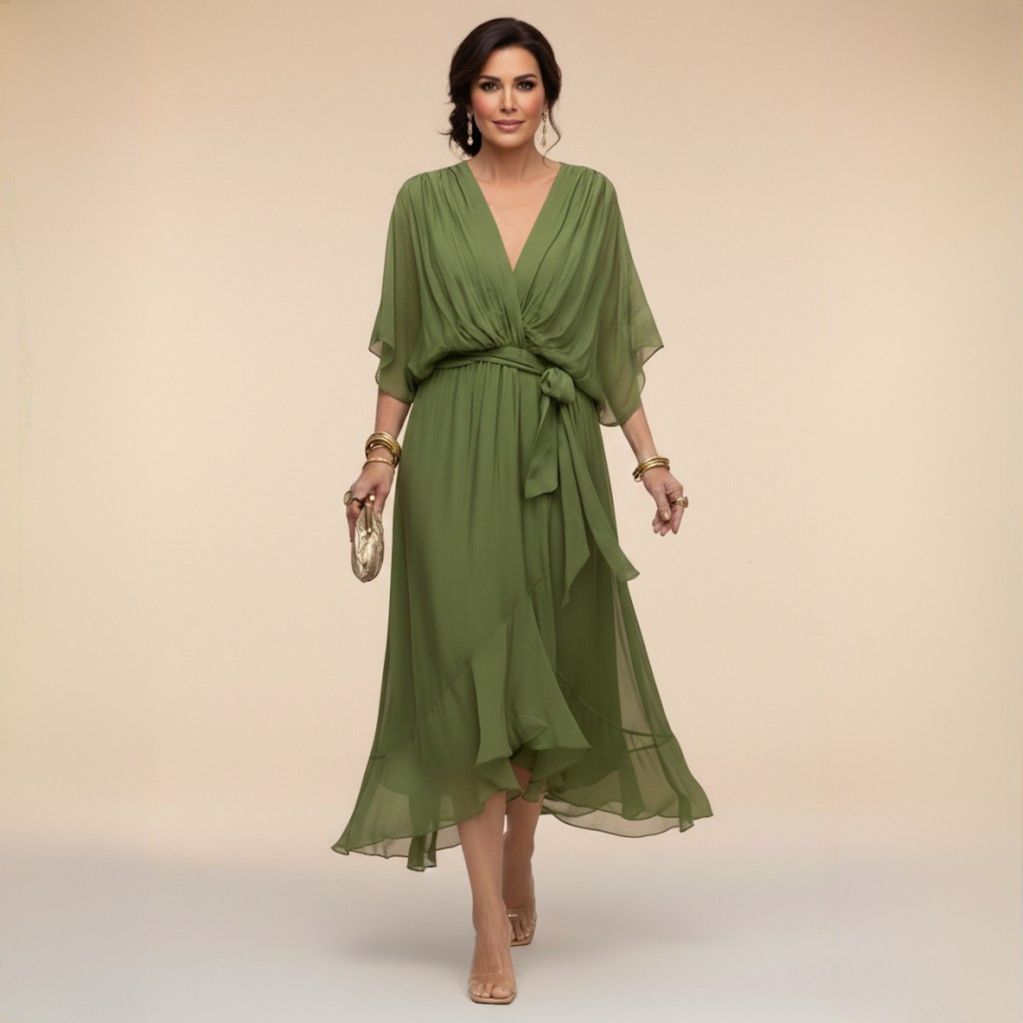 Serena™ | Soepelvallende jurk met V-hals en een etherische elegantie