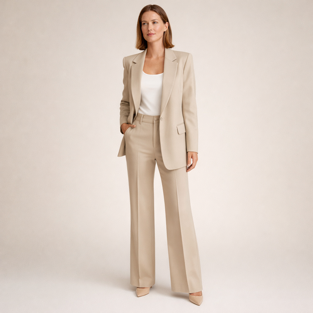 Vanessa™ | Elegante mantelpak met uitlopende broe
