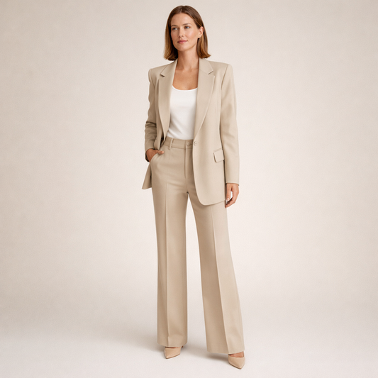 Vanessa™ | Elegante mantelpak met uitlopende broe