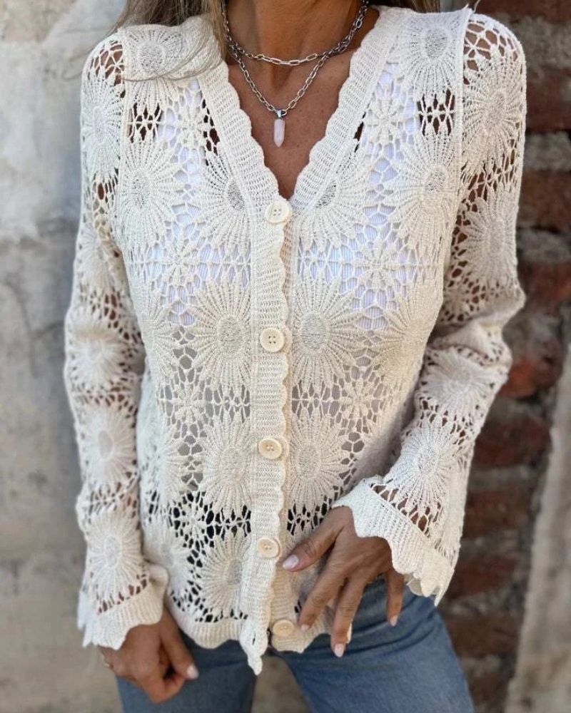 NALIE – Gehaakte Kant Button Cardigan