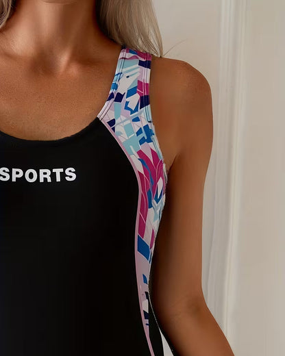 Eendelig zwempak met platte hoeken, sportvest