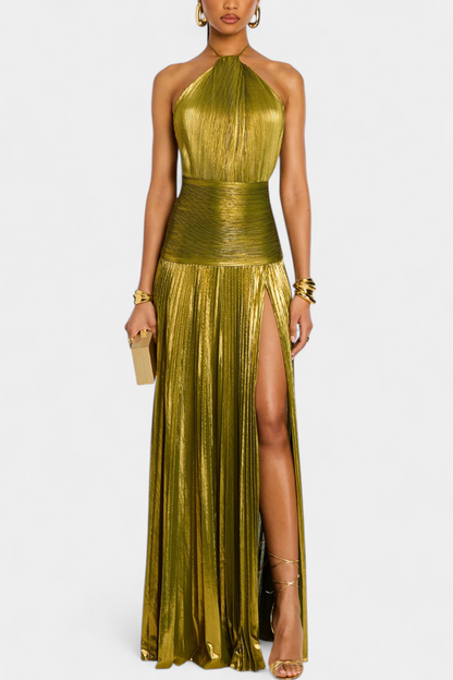 Emma | Metallic halterjurk met open rug