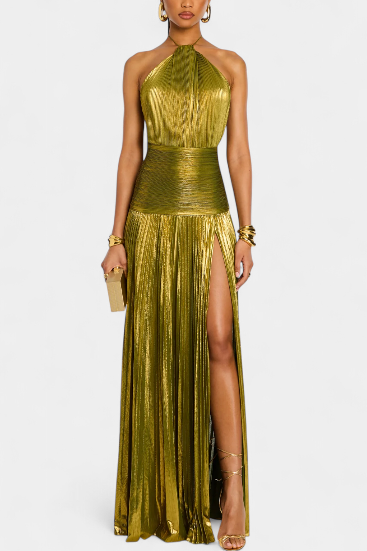 Emma | Metallic halterjurk met open rug