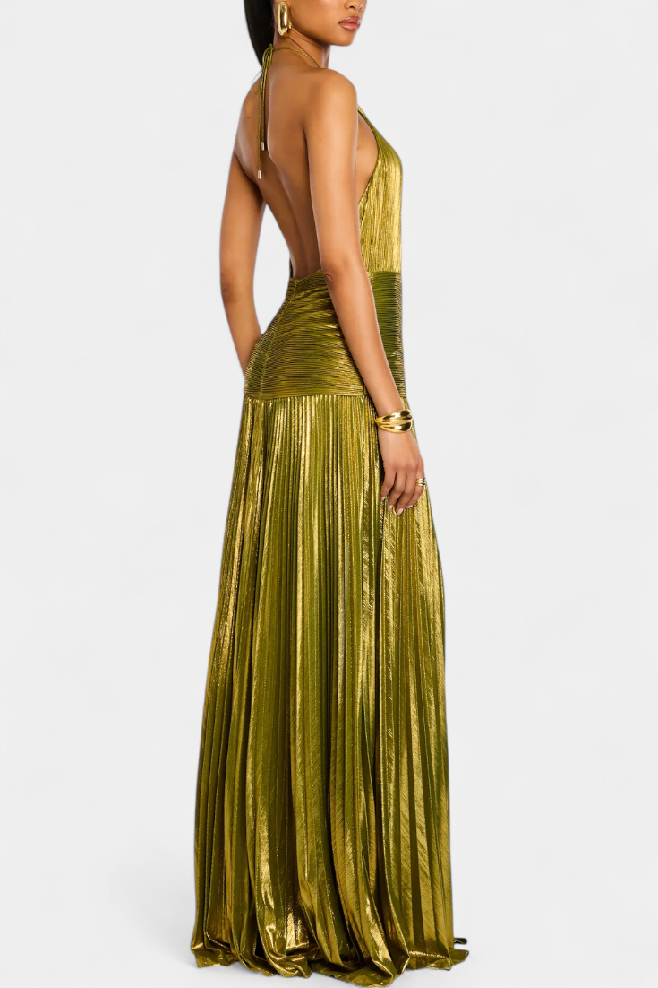Emma | Metallic halterjurk met open rug