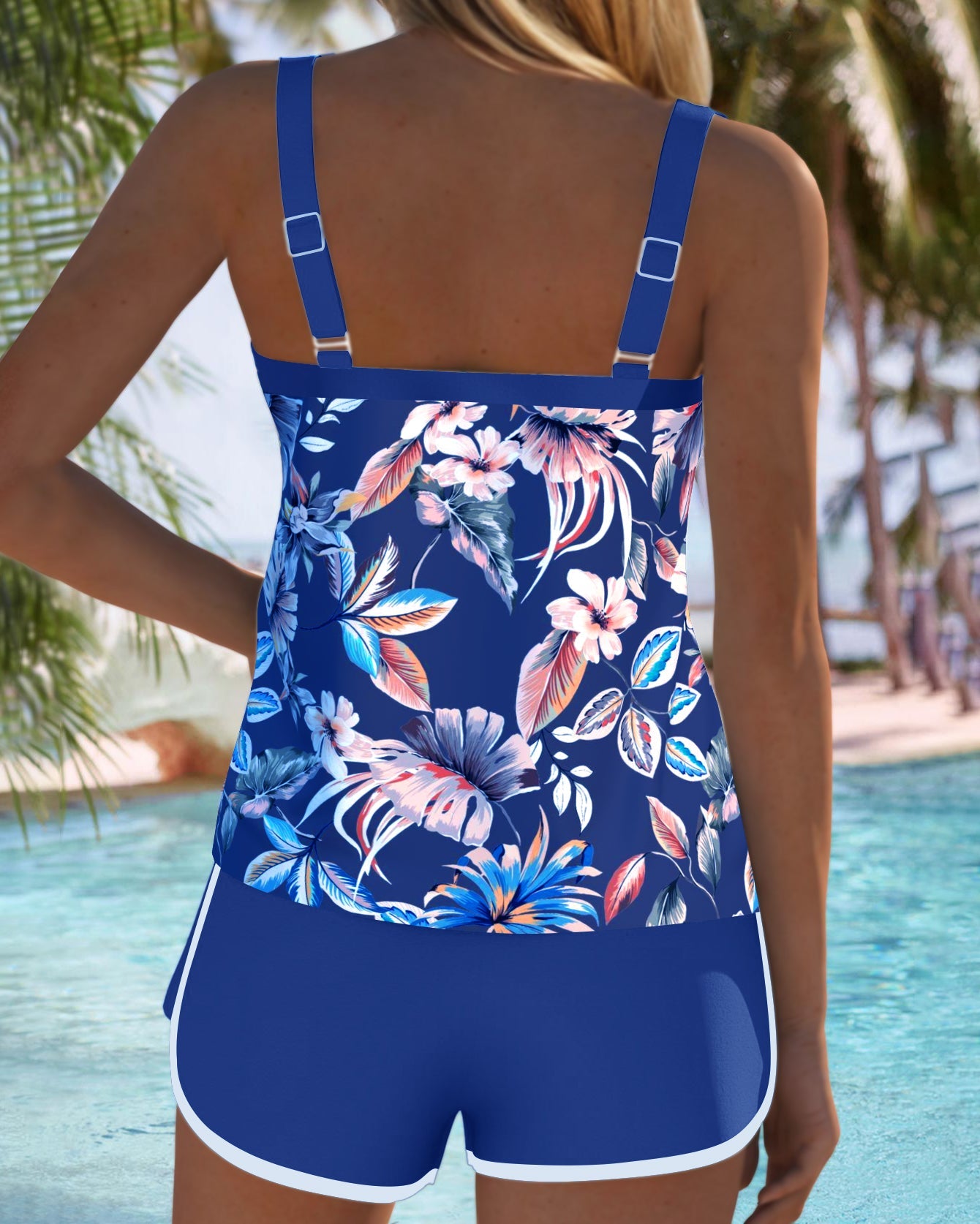 Tankini met U-hals, mouwloos en met patroon