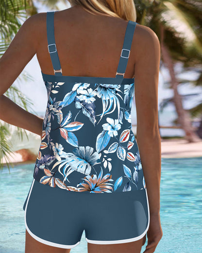 Tankini met U-hals, mouwloos en met patroon