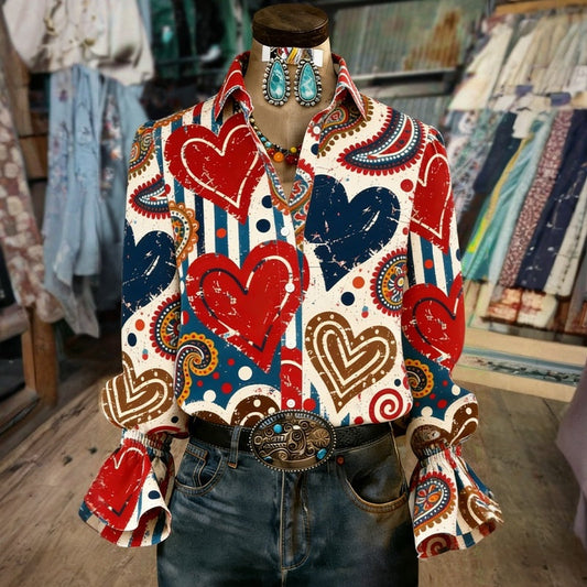 Vintage shirt met hartjesprint