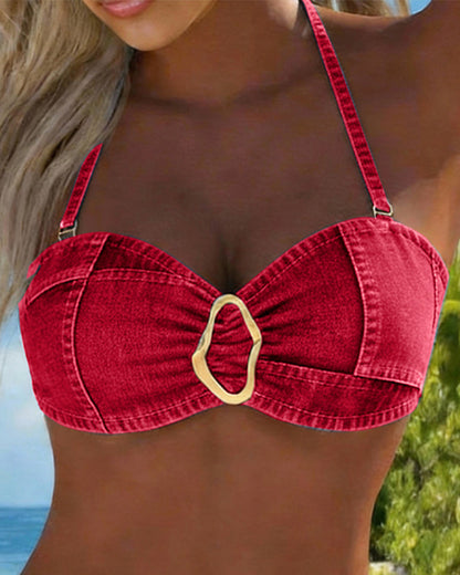 Bikini met jarretelgordel en metalen gesp, tweedelig