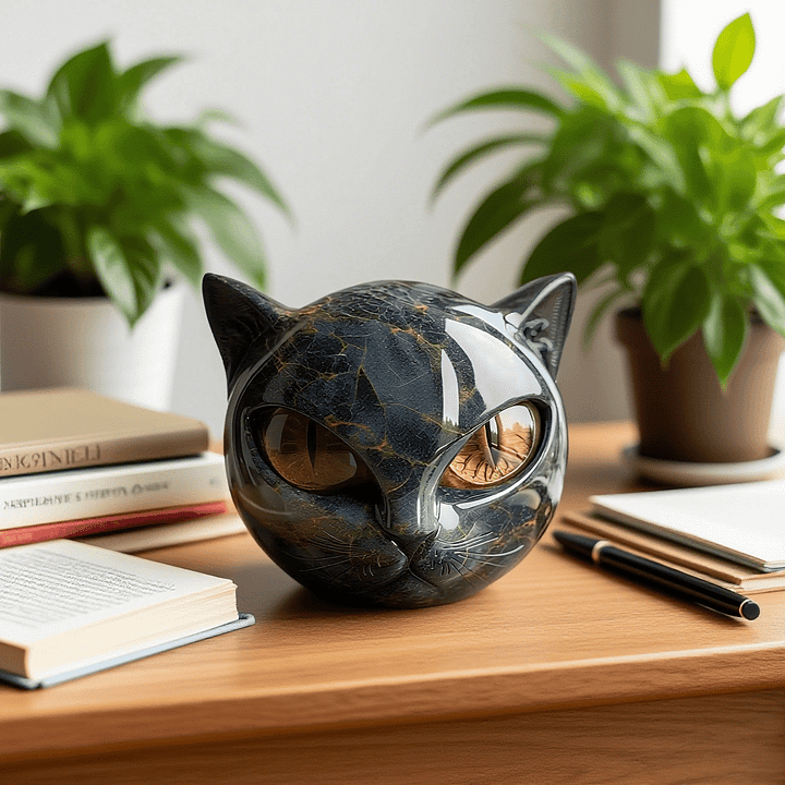 Lunaris - Sculptuur van mystieke zwarte kattenkop