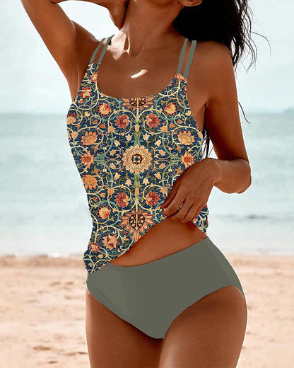 Bedrukte tankini met dubbele bandjes