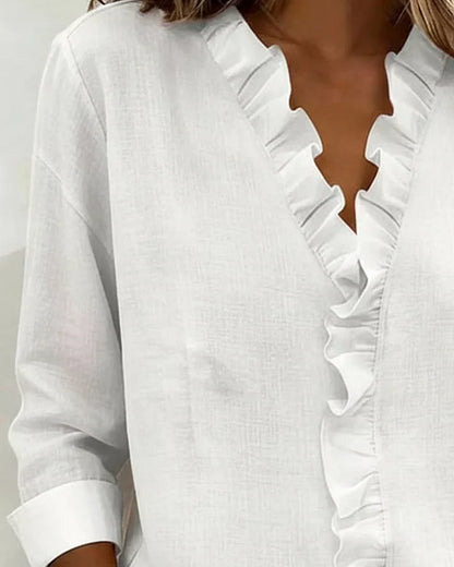 Indie | Blouse met ruches, V-hals en lange mouwen