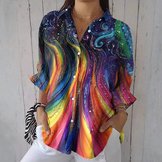 【Lange mouwen】Blouse met kleurverloo