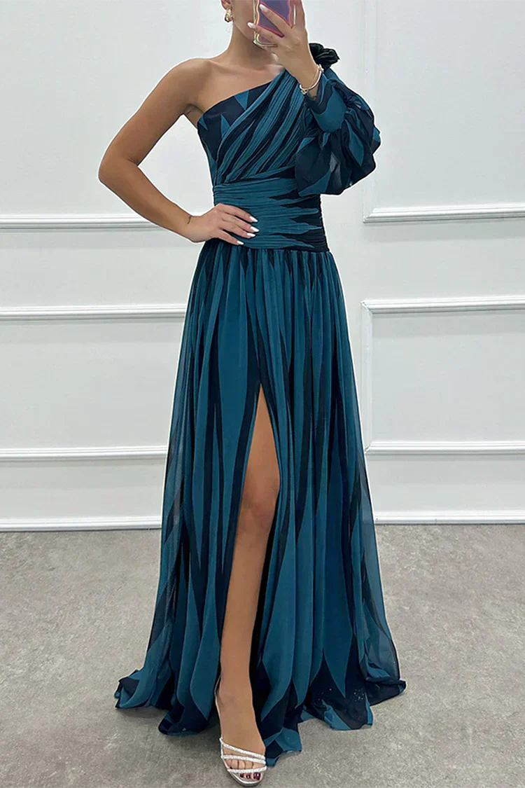 Shiloh - Elegante Gestreepte Maxi Jurk met Eén Schouder