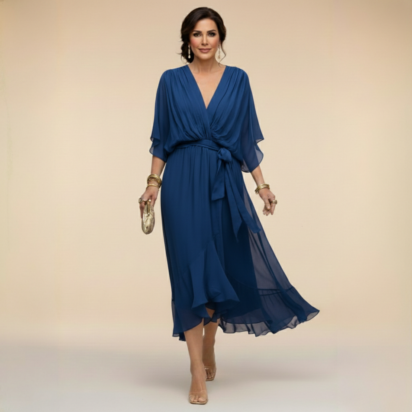 Serena™ | Soepelvallende jurk met V-hals en een etherische elegantie