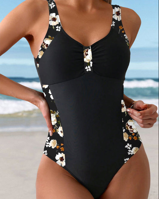 Mouwloos badpak met print en contrasterende details