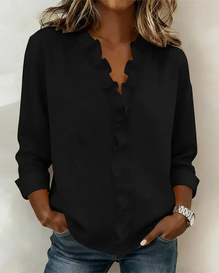 Chiara™ | Blouse met V-hals en fijne ruches