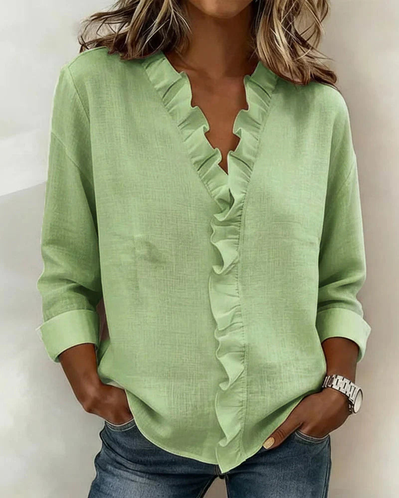 Indie | Blouse met ruches, V-hals en lange mouwen