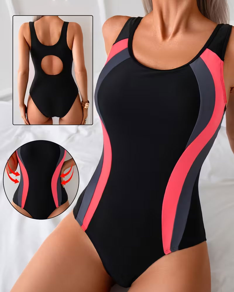 Eendelig badkleding met kleurblokprint