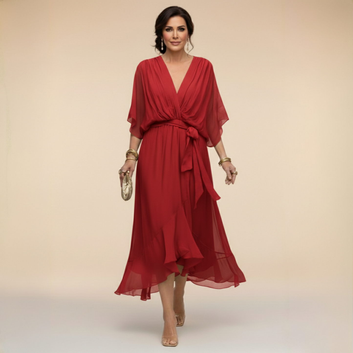 Serena™ | Soepelvallende jurk met V-hals en een etherische elegantie