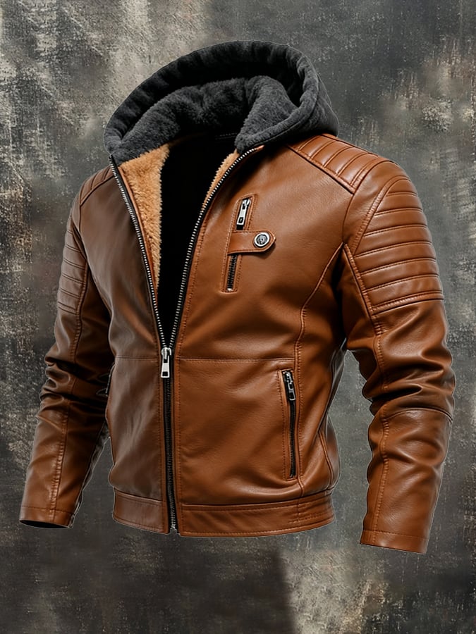 Vanhouten™ | Gebruikte Leerlook Jas Met Voorzijde Capuche