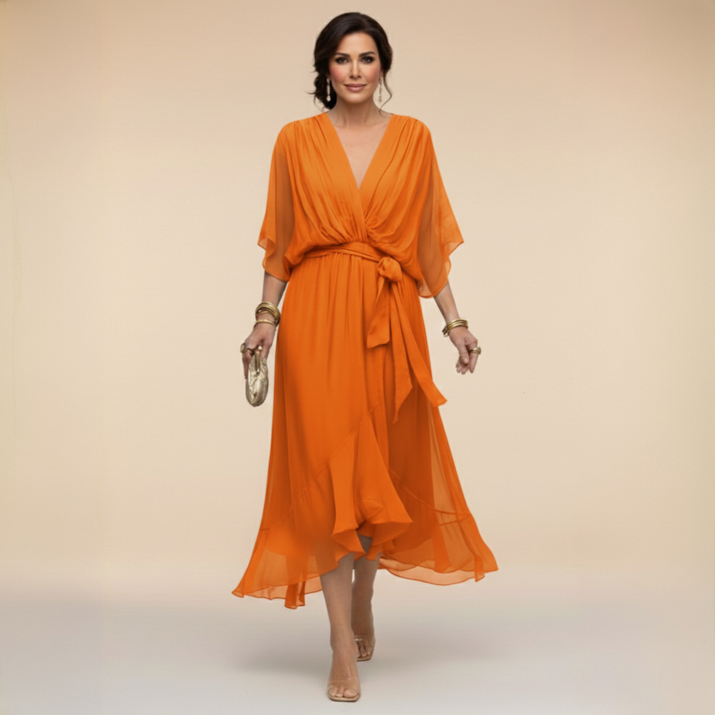 Monica | Chiffonjurk met V-hals