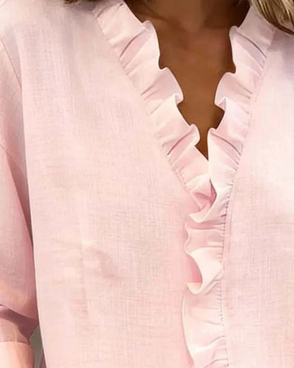Indie | Blouse met ruches, V-hals en lange mouwen