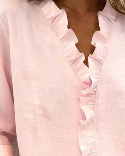 Chiara™ | Blouse met V-hals en fijne ruches