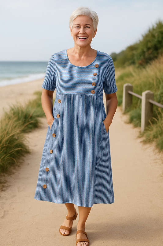 Brienne | Gestreepte midijurk – Ontspannen comfort, elke dag zelfvertrouwen