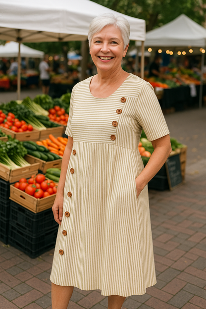Brienne | Gestreepte midijurk – Ontspannen comfort, elke dag zelfvertrouwen