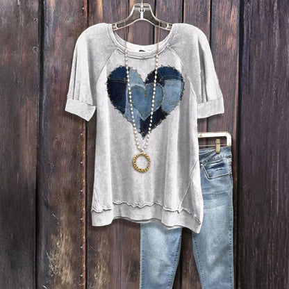Vintage T-shirt met hartjesprint