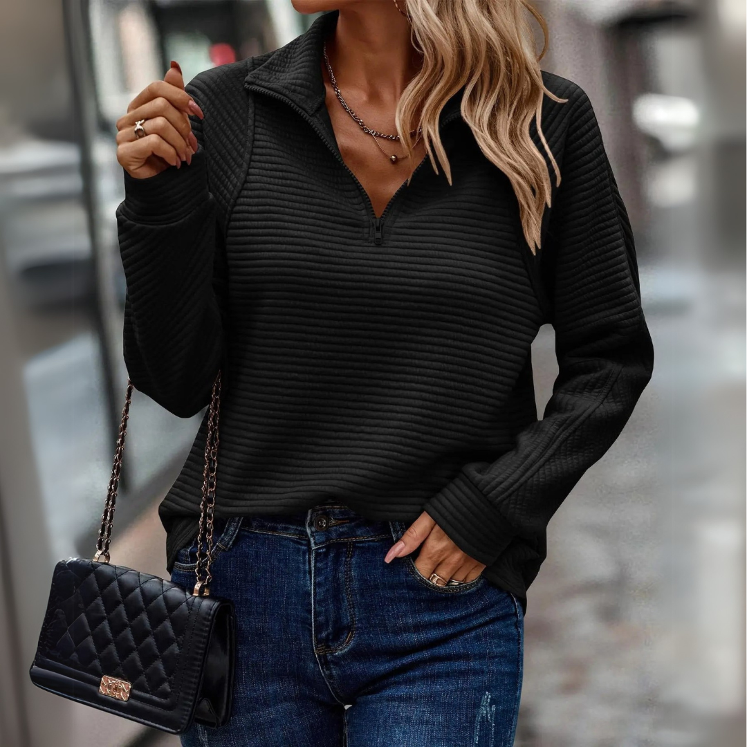 Suzanne - Pullover met Halve Ritssluiting en Details