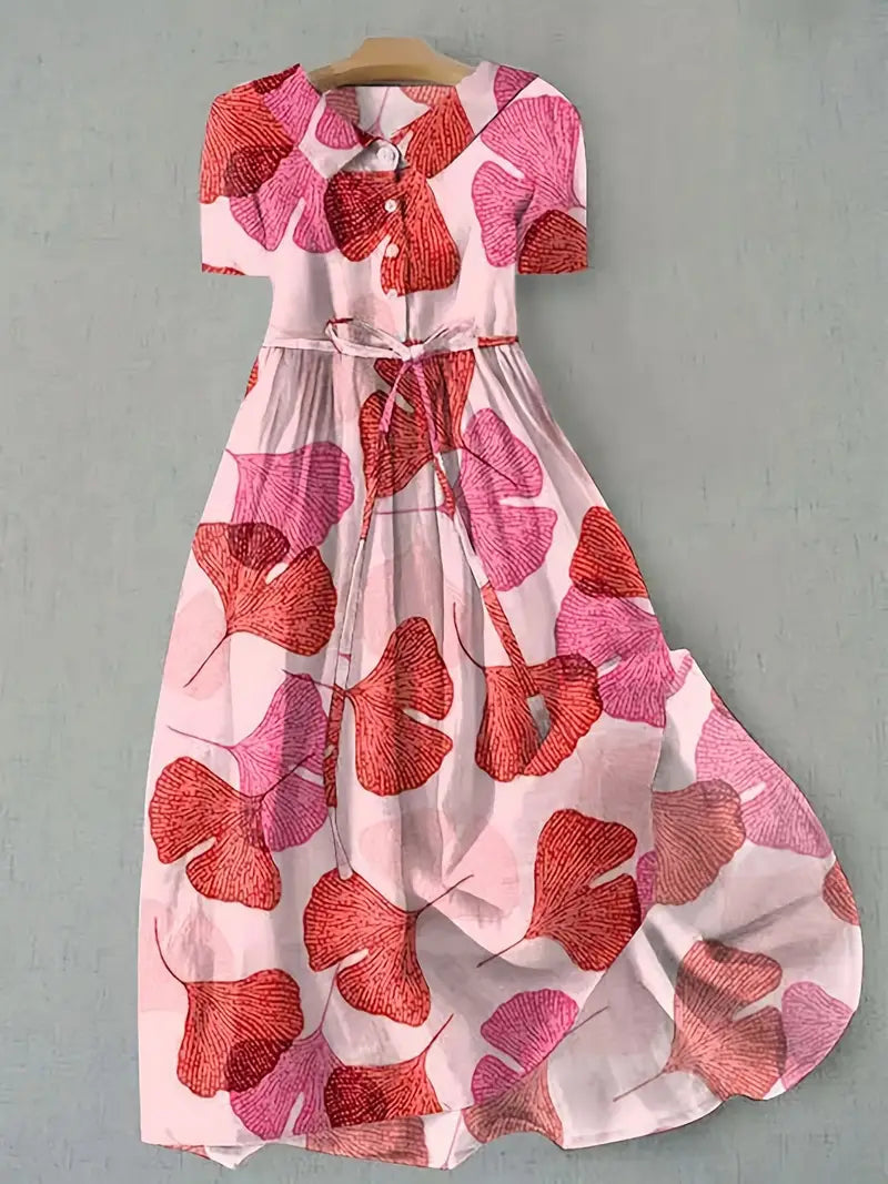 Camille | Poederroze jurk met bloemenprint