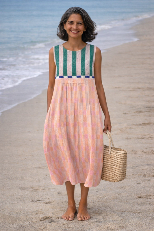 Lilia | Midi-jurk met pastelkleurige strepen