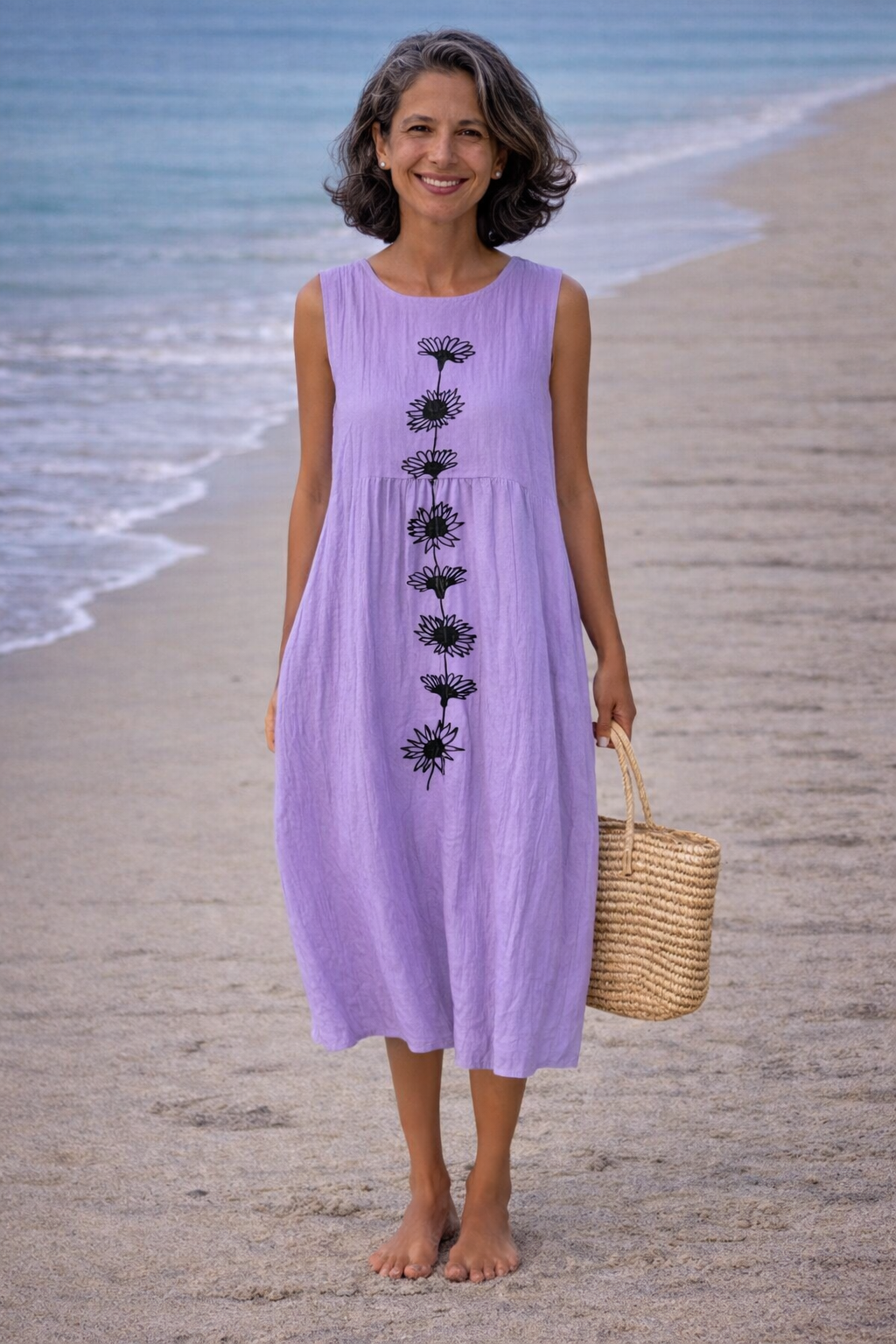 Emma | Midi-jurk met paarse bloemen