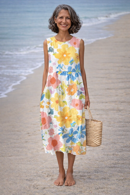 Ella | Midi-jurk met pastelkleurige bloemen