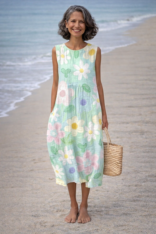 Irene | Midi-jurk met pastelkleurige bloemen